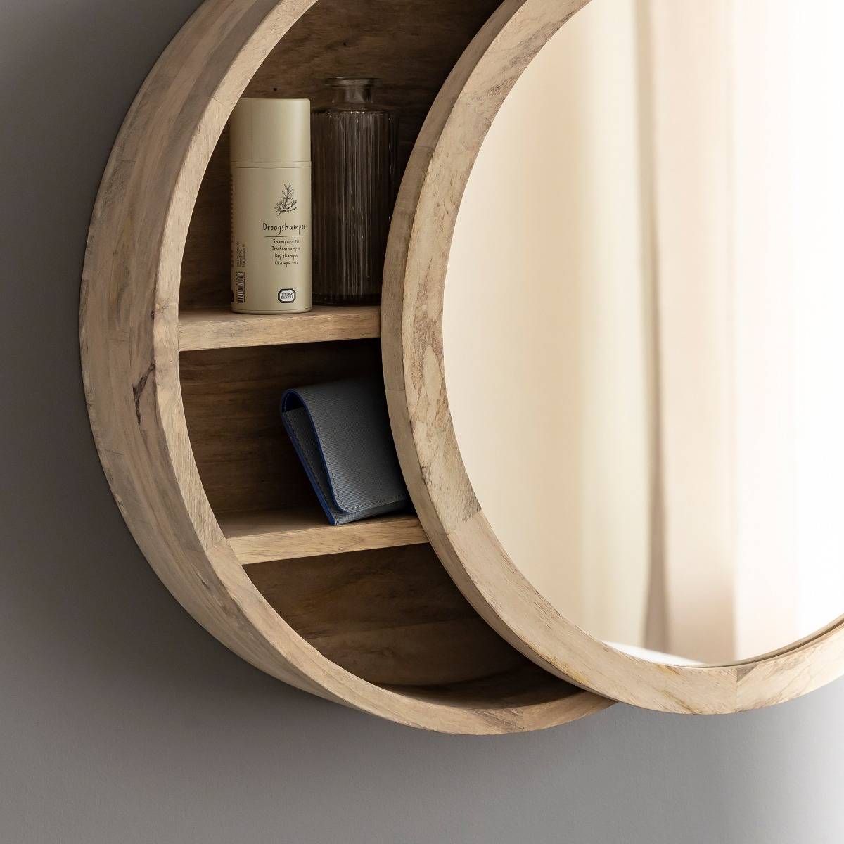 Miroir avec étagères en bois de manguier clair JULIET
