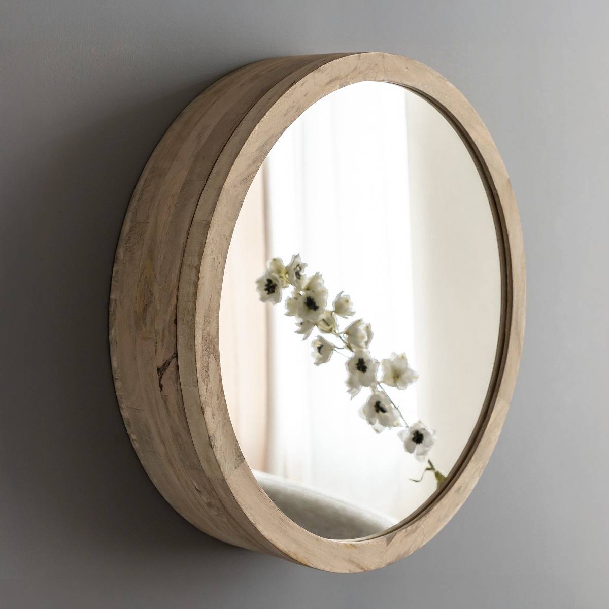 Miroir avec étagères en bois de manguier clair JULIET